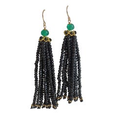 Black Spinel & Emerald Tassel Earrings