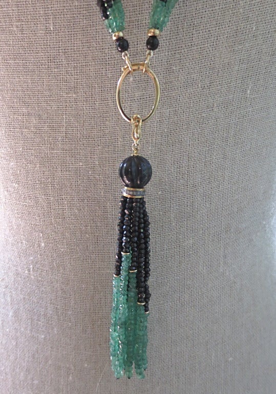 Contemporary Black Spinel and Emerald Tassel Sautoir