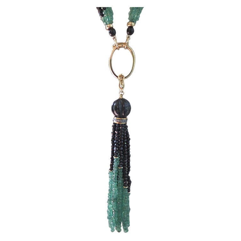 Black Spinel and Emerald Tassel Sautoir