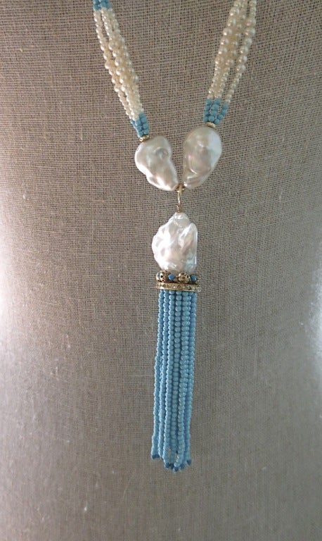 Contemporary Baroque Pearl and Turquoise Tassel Sautoir