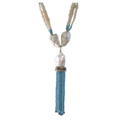 Baroque Pearl and Turquoise Tassel Sautoir