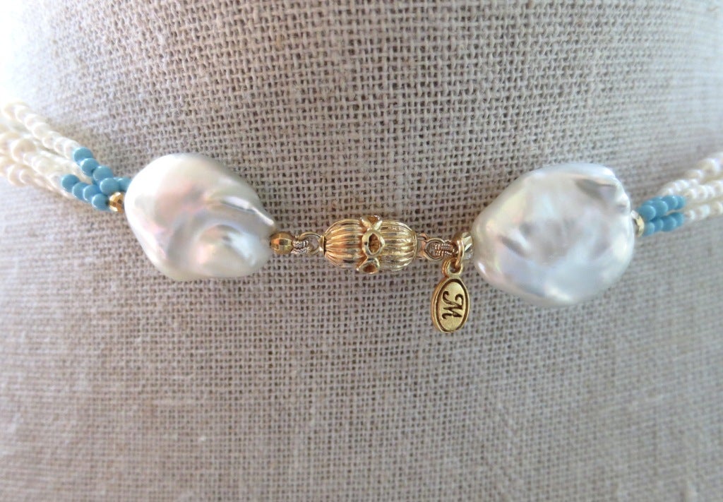 Baroque Pearl and Turquoise Tassel Sautoir In New Condition In Los Angeles, CA