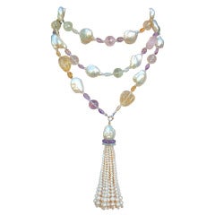 Baroque Pearl Sautoir with Multicolored Stones