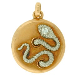 Edwardian Diamond Gold & Platinum Locket with Snake Motif