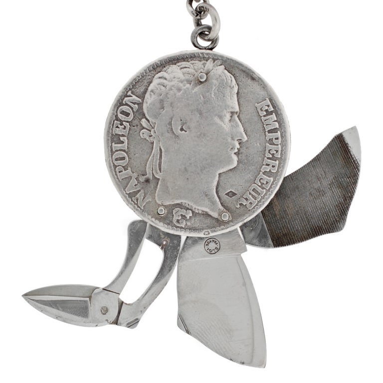 Early Victorian Sterling Coin Pocketknife & Chain 2