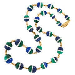 Malachite Lapis and Gold Bead Necklace