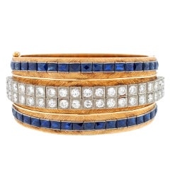 Retro Diamond & Sapphire Line Bracelet Bangle