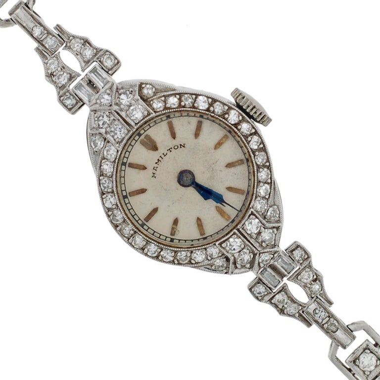 Women's HAMILTON Lady's Art Deco Platinum and Diamond Bracelet Watch