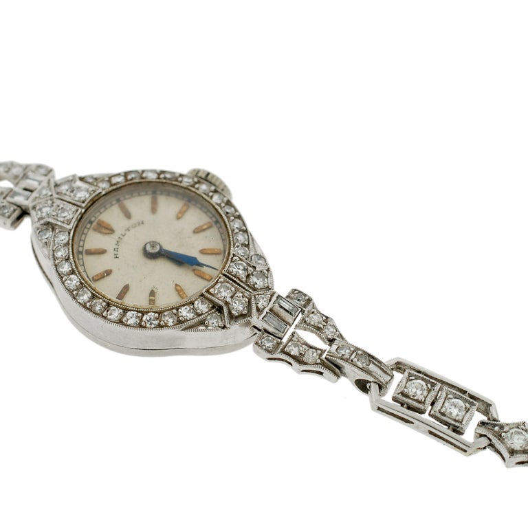 HAMILTON Lady's Art Deco Platinum and Diamond Bracelet Watch 2
