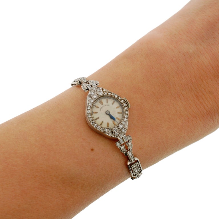 HAMILTON Lady's Art Deco Platinum and Diamond Bracelet Watch 5