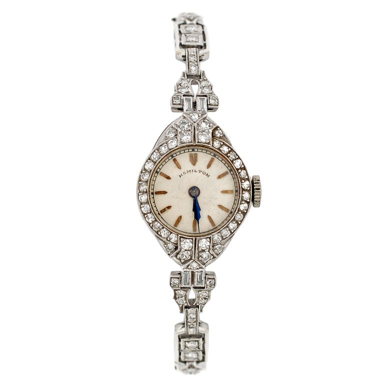 HAMILTON Lady's Art Deco Platinum and Diamond Bracelet Watch
