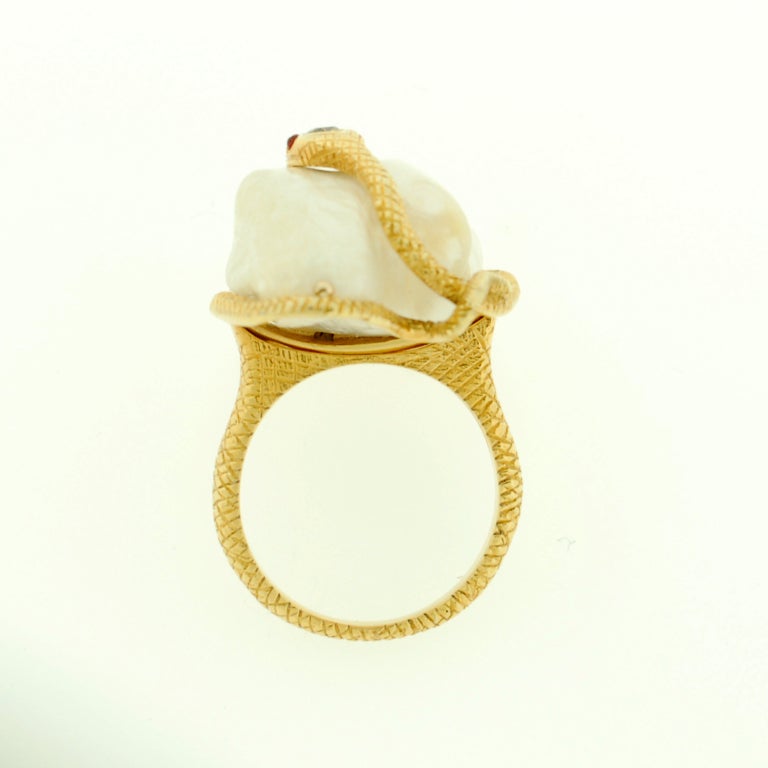 Victorian Large Natural Pearl & Diamond Gold Snake Ring 3