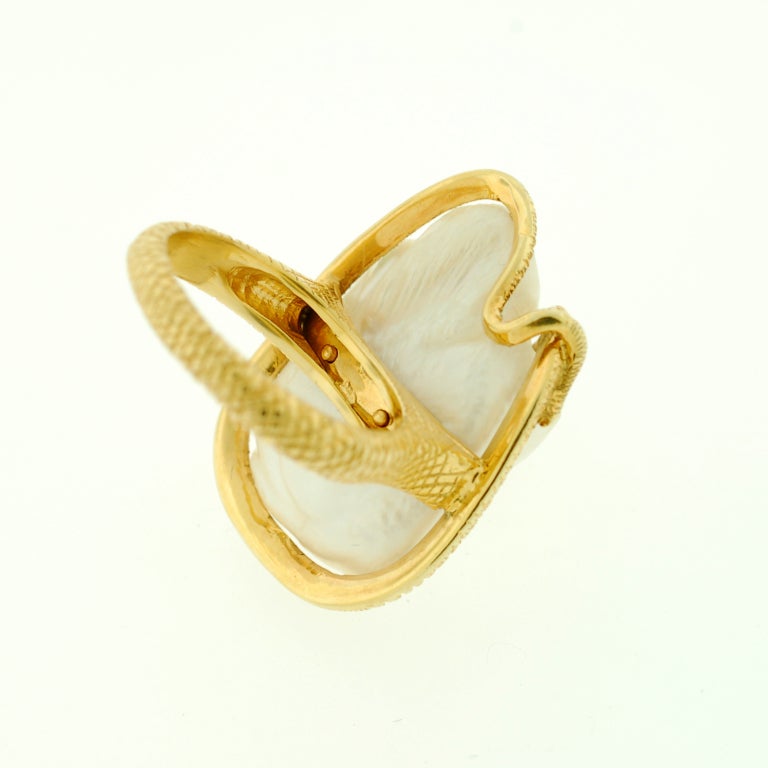 Victorian Large Natural Pearl & Diamond Gold Snake Ring 4