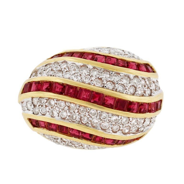 Contemporary Diamond & Ruby Omega Clip Gold Earrings 2