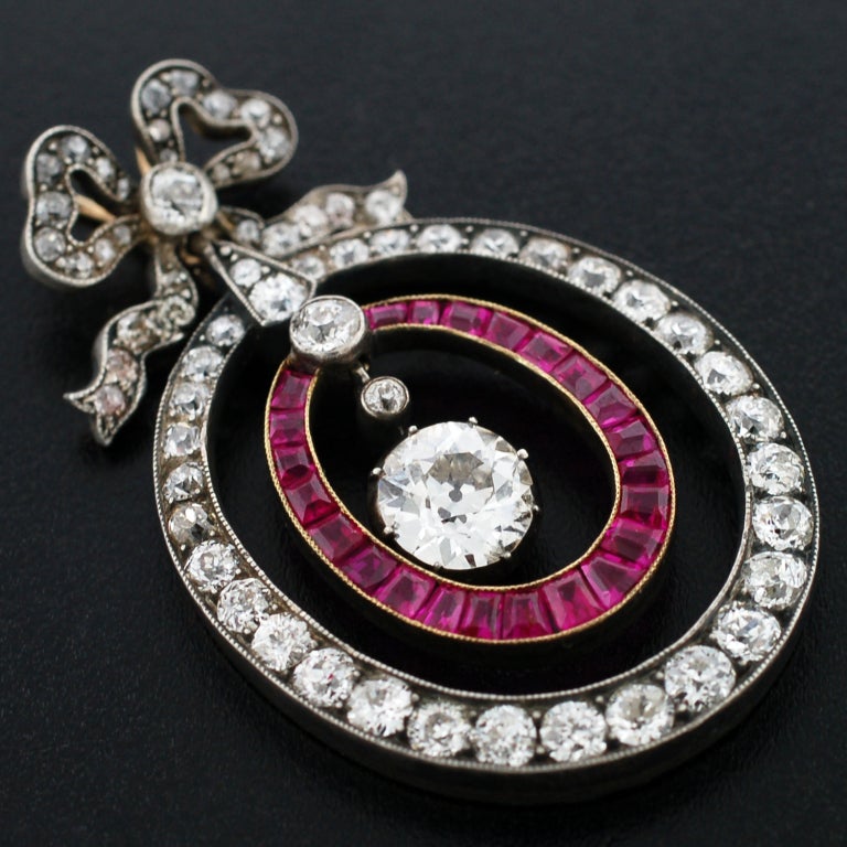 Women's Early Victorian Important Diamond & Ruby Pendant