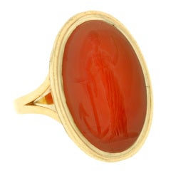 Victorian Large Carved Carnelian & Gold Lady Hope Intaglio Ring