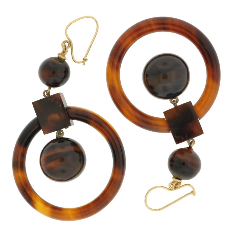 Victorian Tortoise Shell Gold Hoop Earrings For Sale at 1stDibs