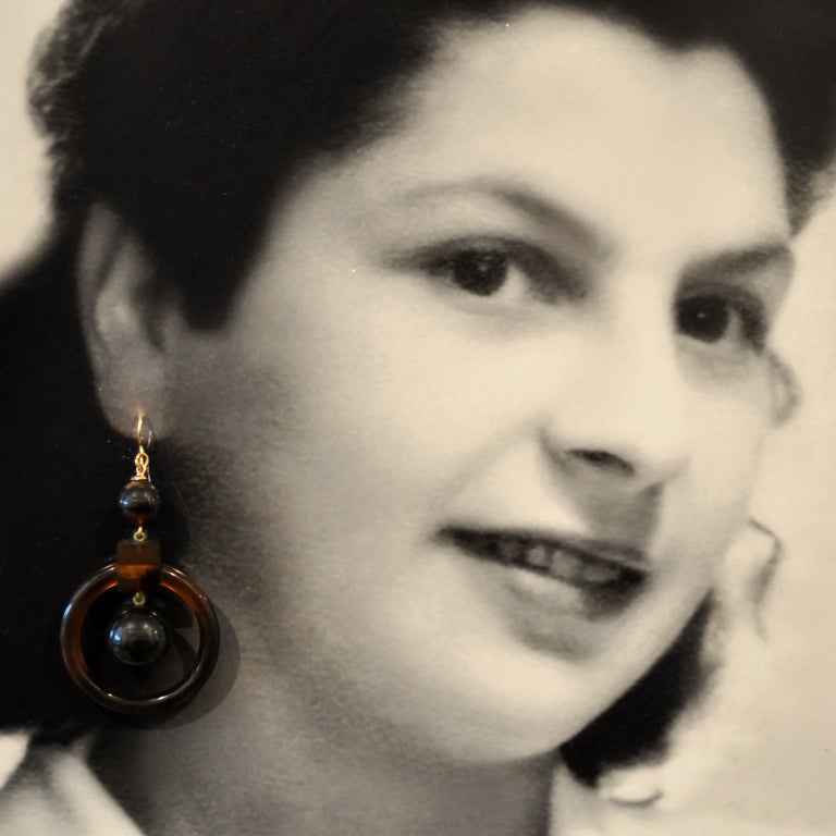 Victorian Tortoise Shell Gold Hoop Earrings 2