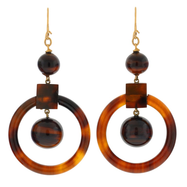 Victorian Tortoise Shell Gold Hoop Earrings