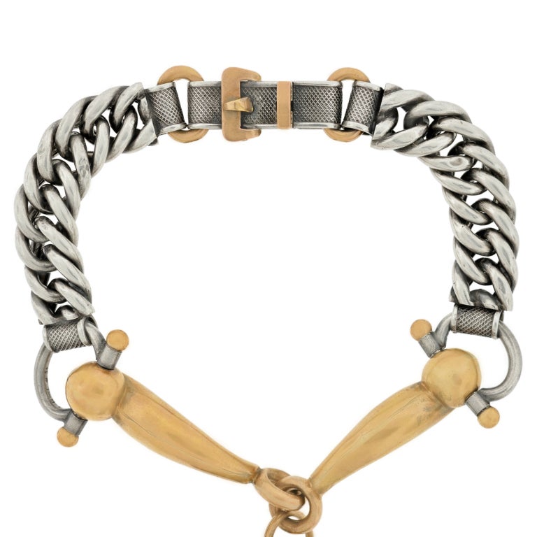 Victorian Sterling & Gold Buckle & Horse Head Fob Bracelet 2