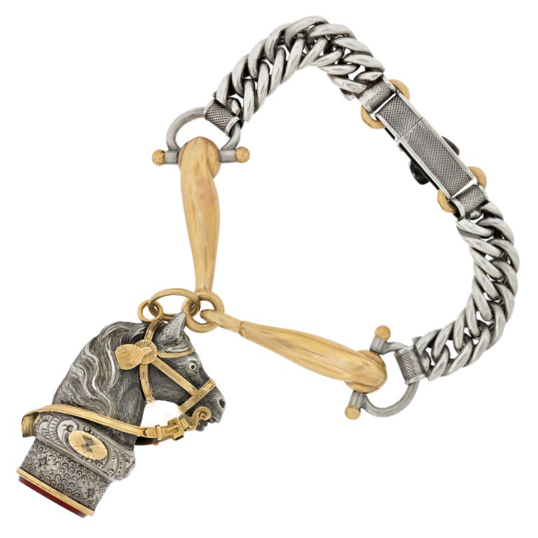 Victorian Sterling & Gold Buckle & Horse Head Fob Bracelet 4