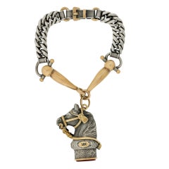 Victorian Sterling & Gold Buckle & Horse Head Fob Bracelet