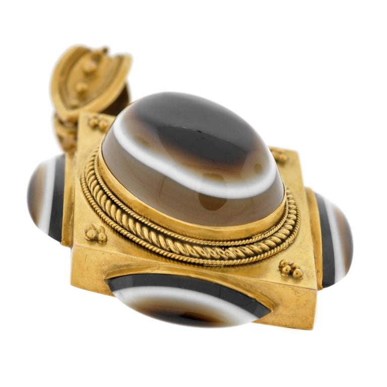 Victorian Banded Agate Gold Etruscan Locket/Pendant