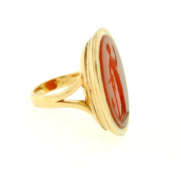 Victorian Large Carved Carnelian & Gold Lady Hope Intaglio Ring