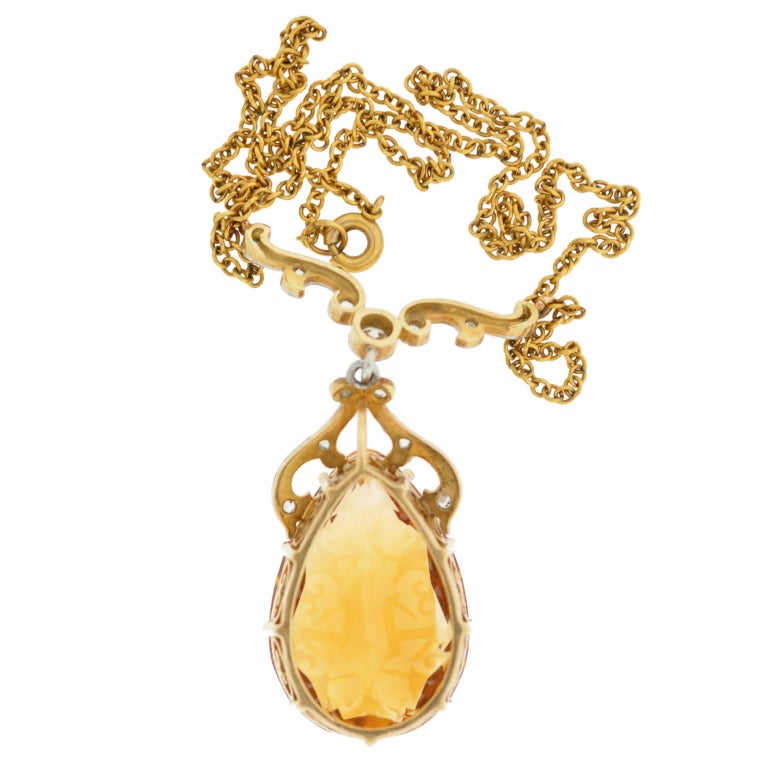 Late Art Deco Citrine Drop & Diamond Gold Necklace 3