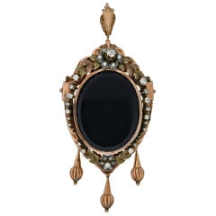 Victorian 15kt Diamond & Pearl Wreathed Gold Locket 1