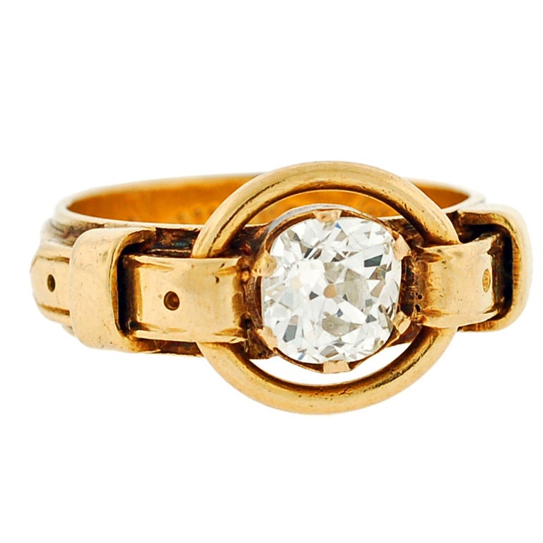 Victorian Mine Cut Diamond Double Buckle Ring 1.22ct