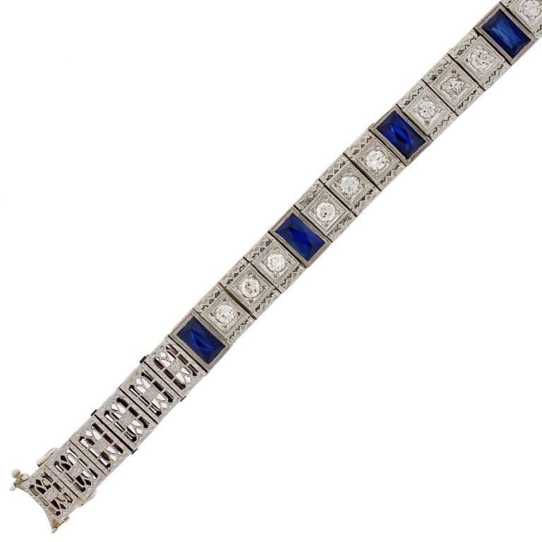 Women's Art Deco Diamond & Sapphire Gold Line Bracelet