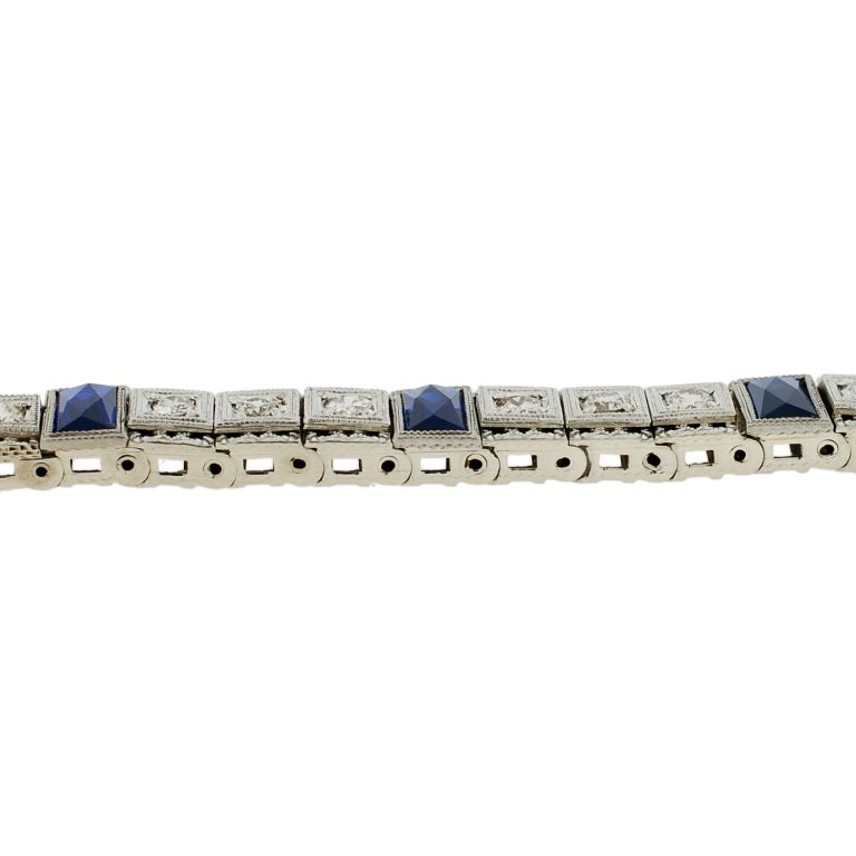 Art Deco Diamond & Sapphire Gold Line Bracelet 1