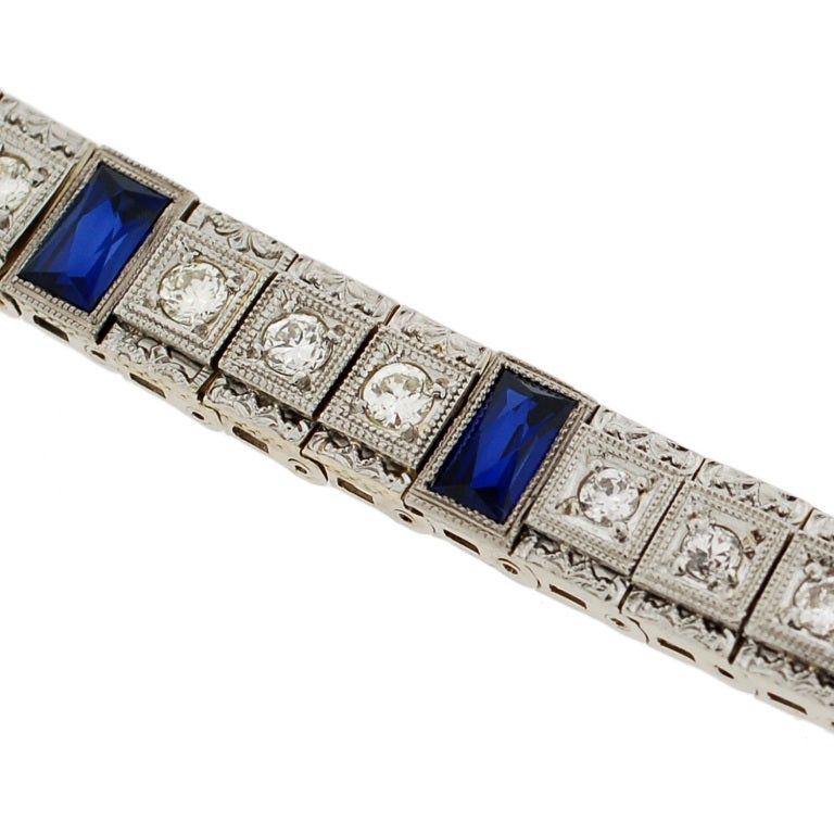 Art Deco Diamond & Sapphire Gold Line Bracelet 2