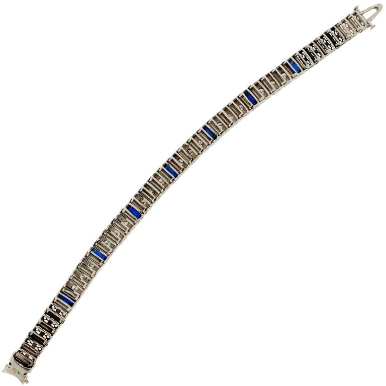 Art Deco Diamond & Sapphire Gold Line Bracelet 3
