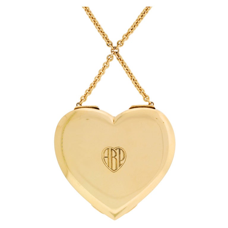 TIFFANY & CO. Gold Heart Compact with Chain