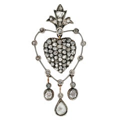 Victorian Old Rose Cut Diamond Drippy Heart Pendant