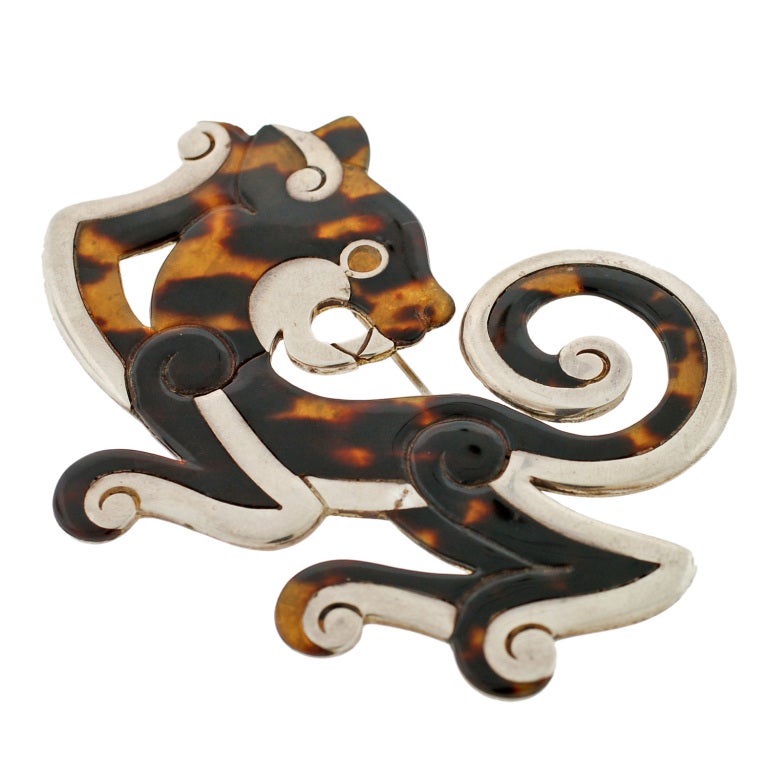WILLIAM SPRATLING Carved Tortoise Shell Jaguar Pin