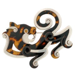 WILLIAM SPRATLING Carved Tortoise Shell Jaguar Pin