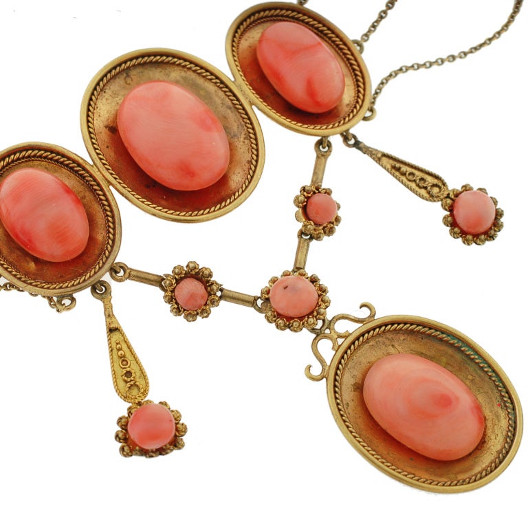 Victorian Dramatic Coral Festoon Necklace 2