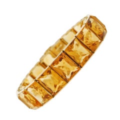 Art Deco French Vibrant Citrine Link Bracelet 2