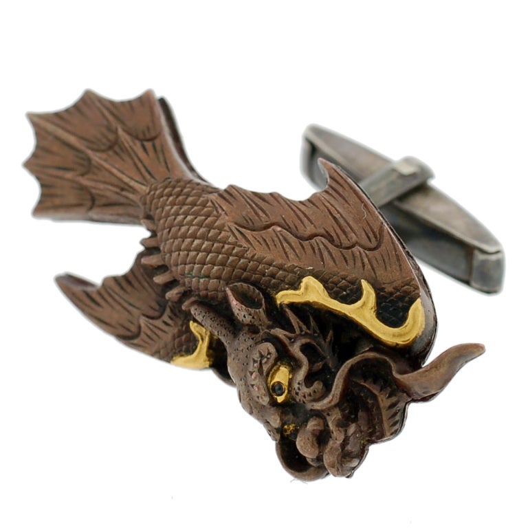 Women's or Men's Victorian Shakudo Dragon/Fish Cufflinks