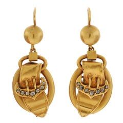 Victorian Rose Cut Diamond Gold Buckle Earrings 7