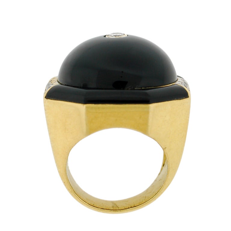 1960's Onyx, Diamond & Enamel Dome Cocktail Ring 1