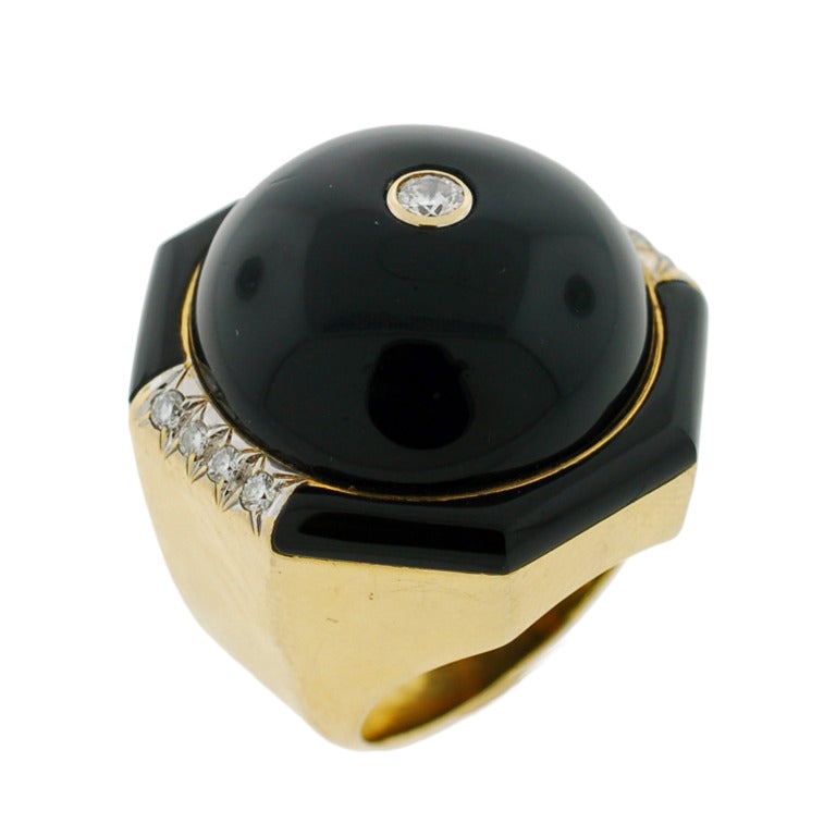 1960's Onyx, Diamond & Enamel Dome Cocktail Ring 2