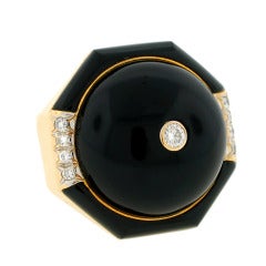 Vintage 1960's Onyx, Diamond & Enamel Dome Cocktail Ring