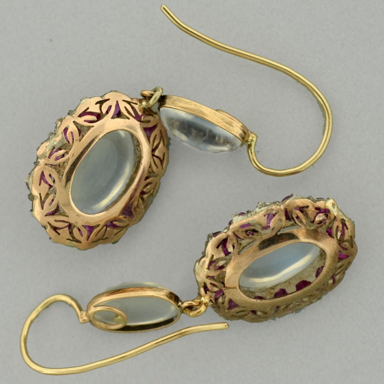 Art Nouveau Moonstone & Ruby Cluster Earrings 4