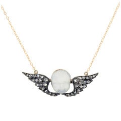Victorian Hand Carved Moonstone Diamond Gold Cherub Necklace 2