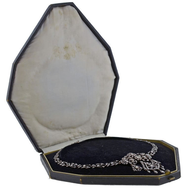 Georgian Rose Cut Diamond Pin & Necklace Set For Sale 1
