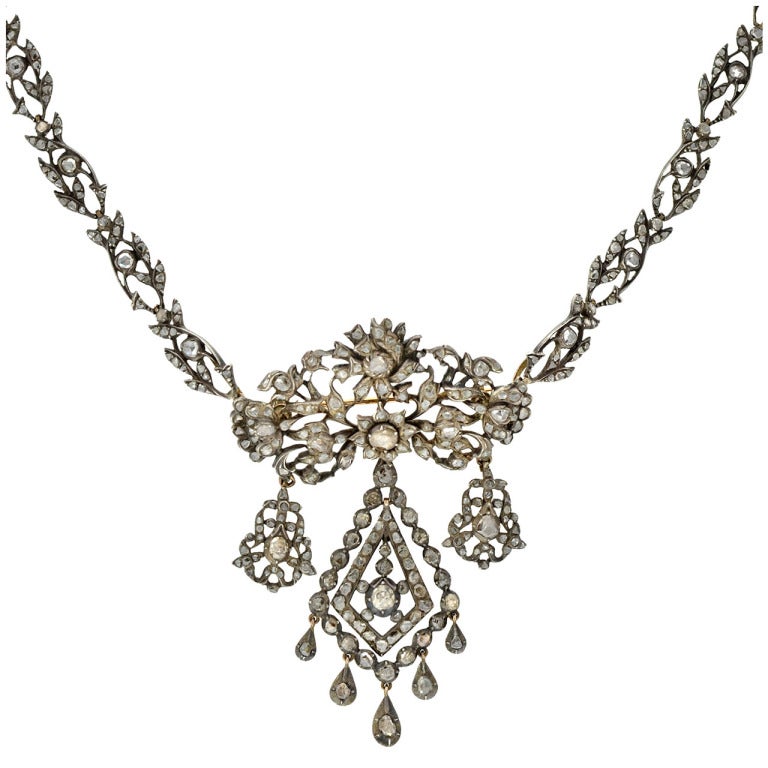 Georgian Rose Cut Diamond Pin & Necklace Set